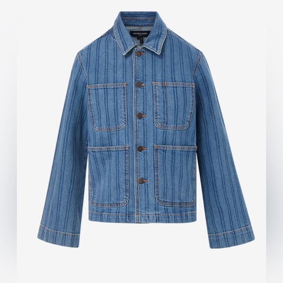 NWT Veronica Beard Jeans Dahl Cropped Striped Denim‎ Chore Jacket. Size XL.